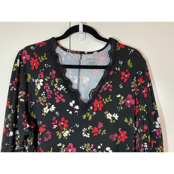 Lane Bryant Long Sleeve Black Floral V-Neck Tunic Top Size 18 / 20 - Picture 2 of 7